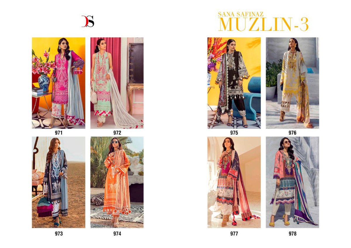Deepsy Suits Sana Safinaz Muzlin Vol-3 971-978 Series 9