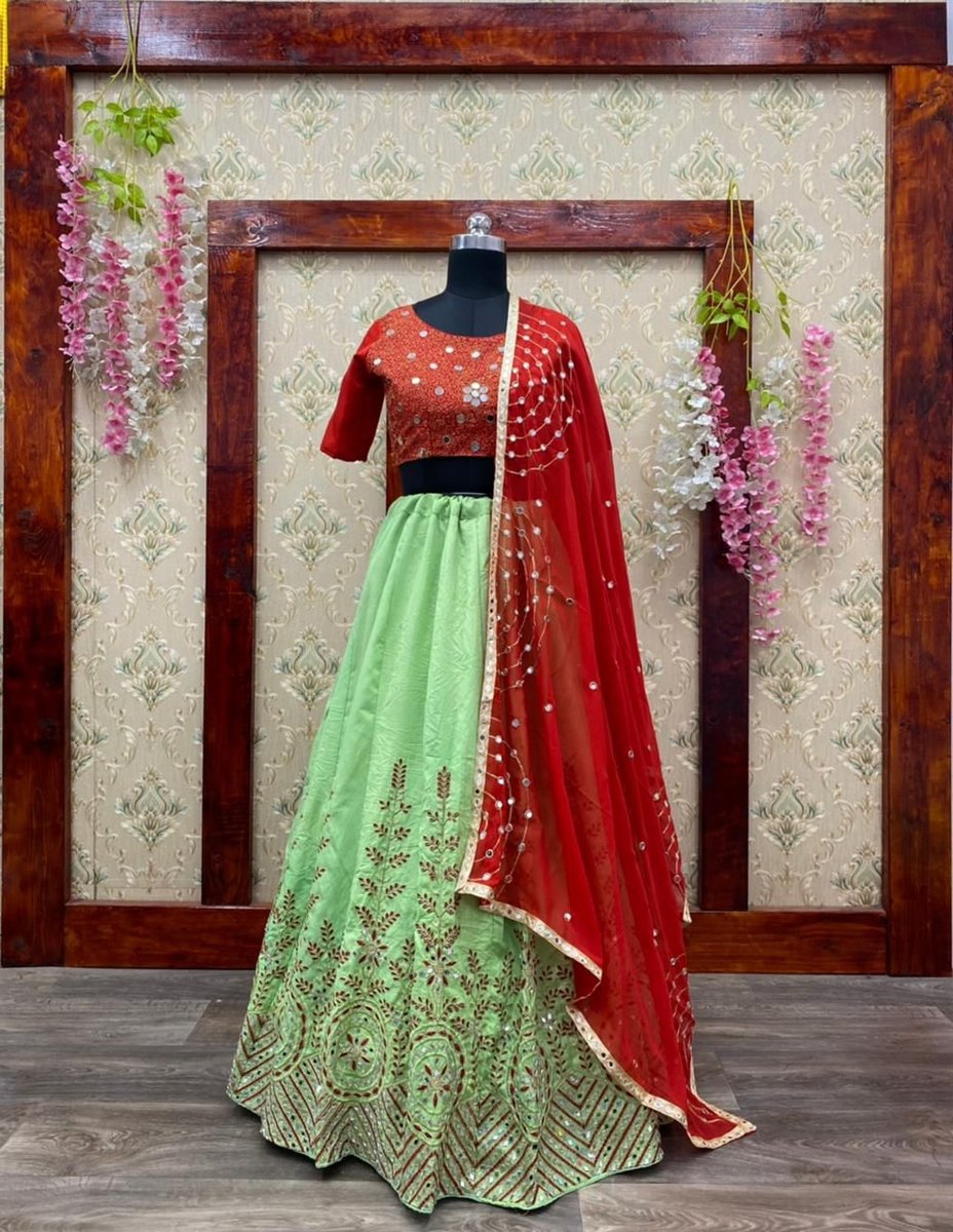 Bollywood Real Mirror Work Designer Lehenega LG-398 Design 4