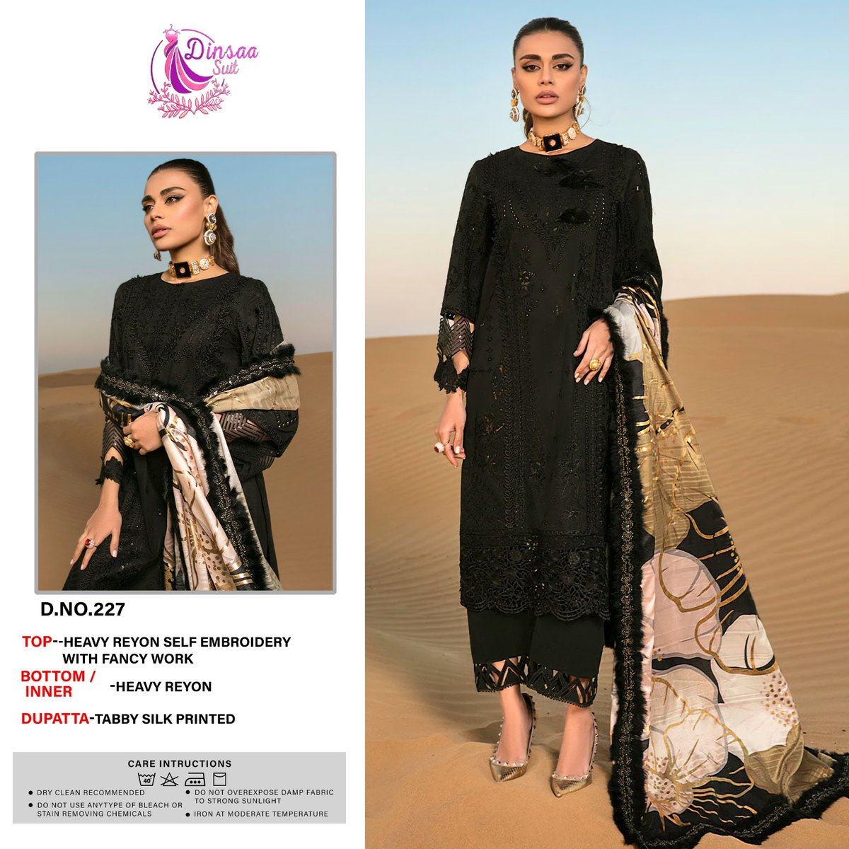 Dinsaa Suit Super Hit Black 227 Design 1