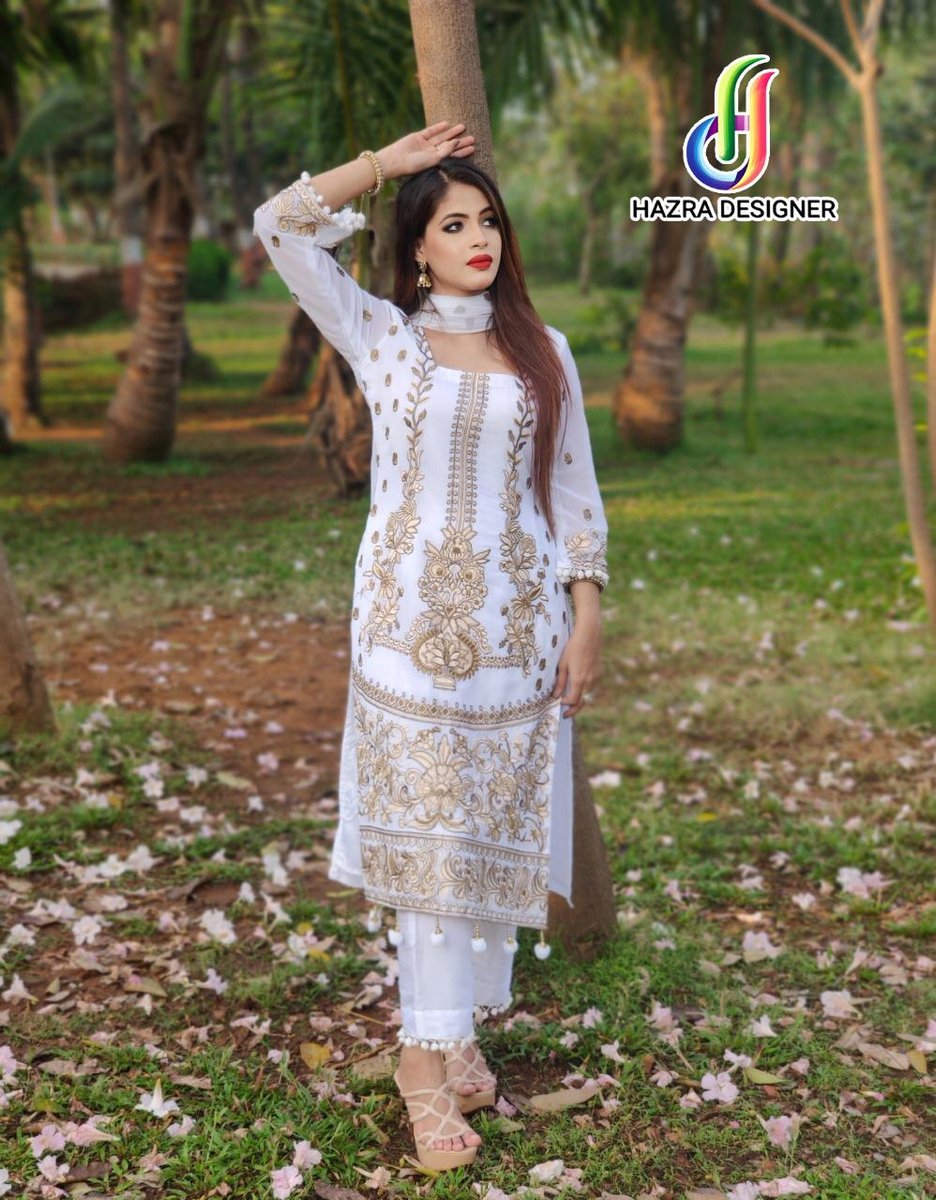 Hazra Designer HD-08 White Salwar Kameez 2