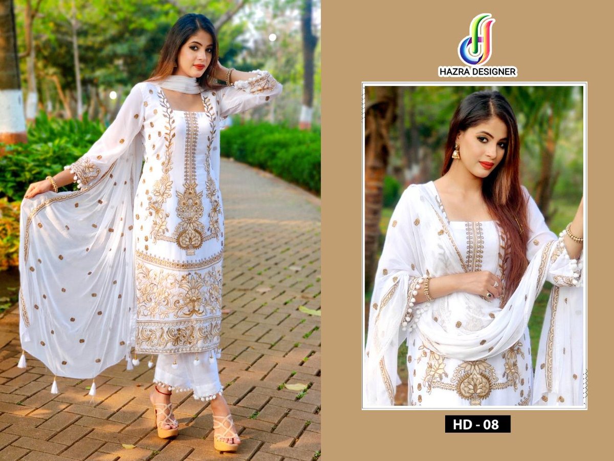Hazra Designer HD-08 White Salwar Kameez 1