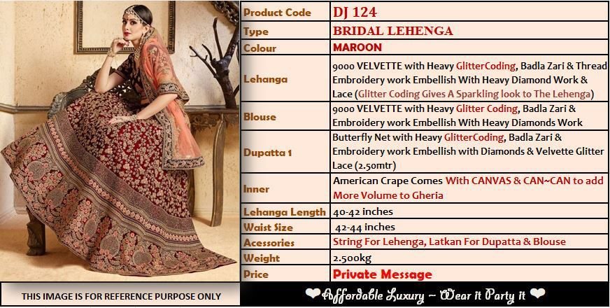 DJ Bridal Wedding Wear Maroon Lehenga DJ-124 Design 4