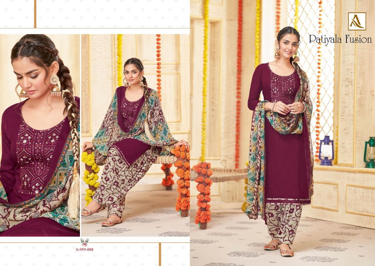 Alok Suit Patiyala Fusion 959-001 to 959-008 Series 8