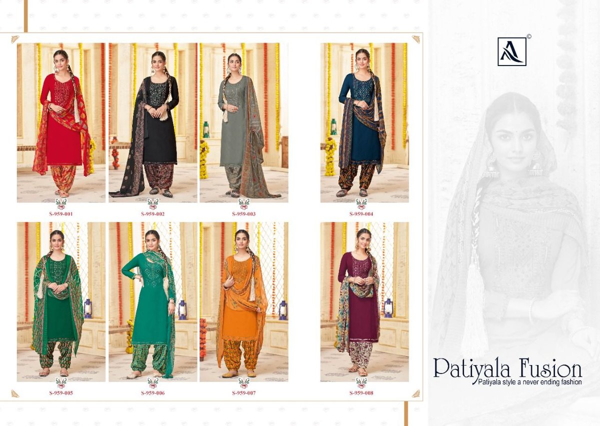 Alok Suit Patiyala Fusion 959-001 to 959-008 Series 9