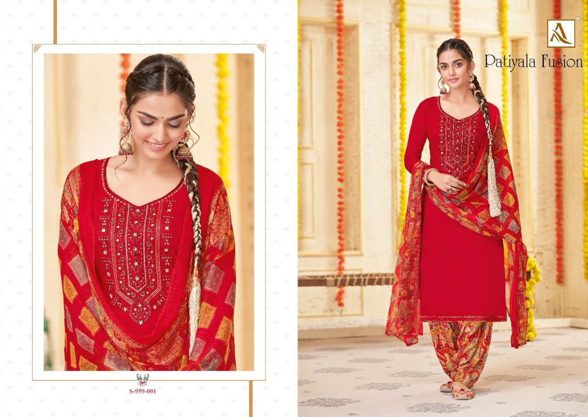 Alok Suit Patiyala Fusion 959-001 to 959-008 Series 1