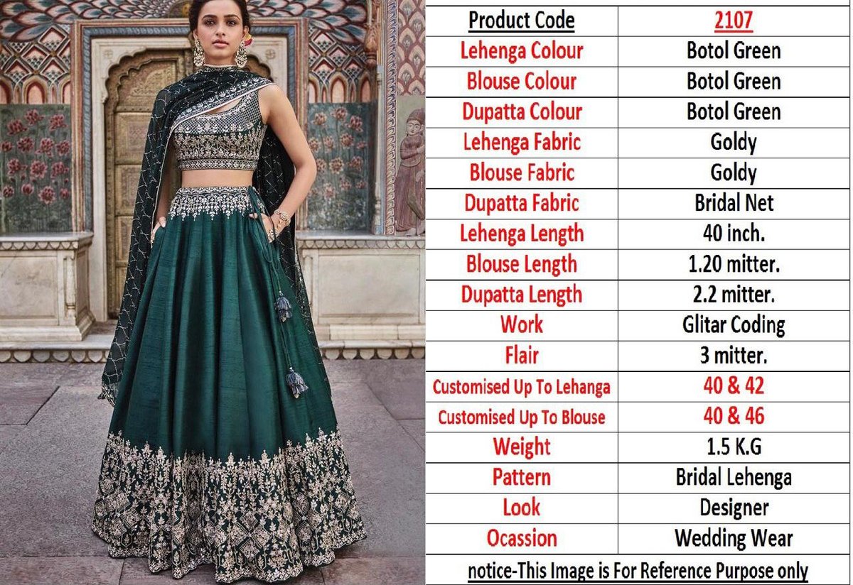 Bollywood Designer Bridal Lehenga Choli 2107 Bottal Green 1