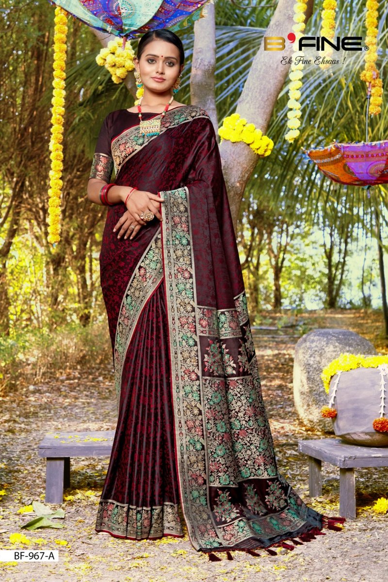 B Fine Saree Satin Silk Vol-2 BF-967 Colors 1