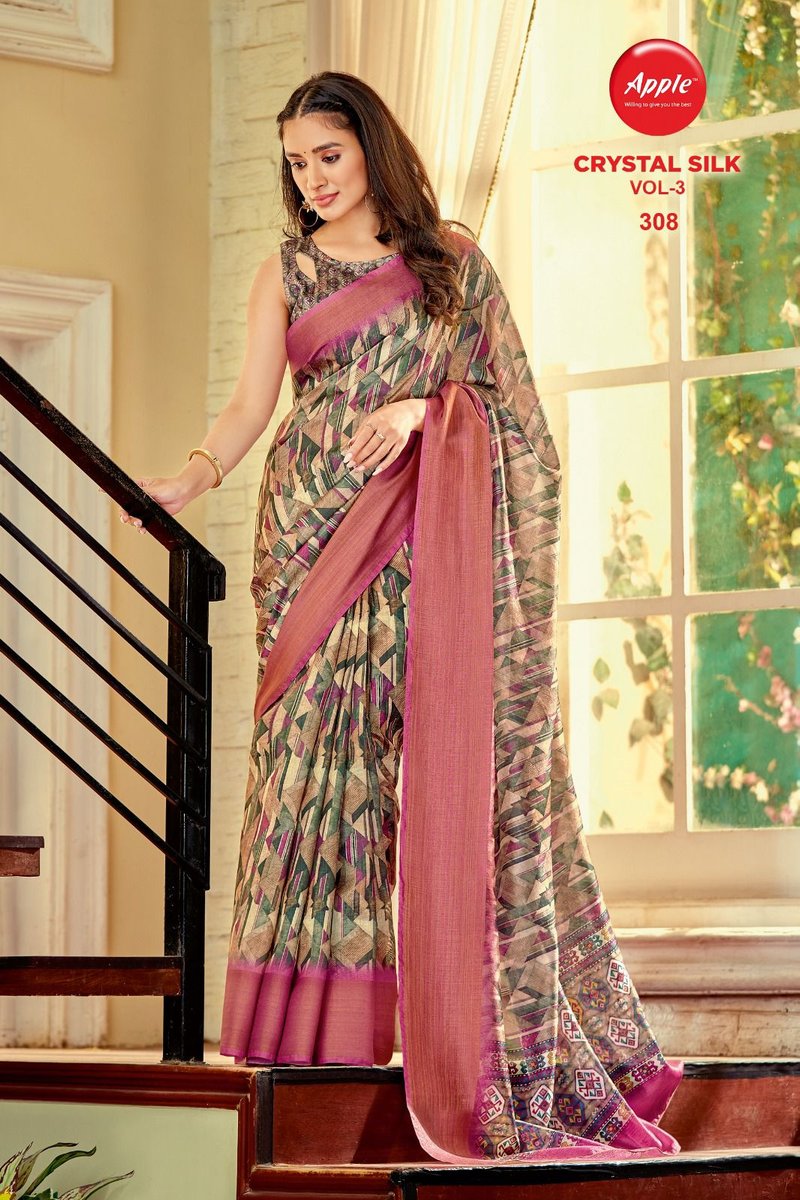 Apple Saree Crystal Silk Vol-3 301-308 Series 8