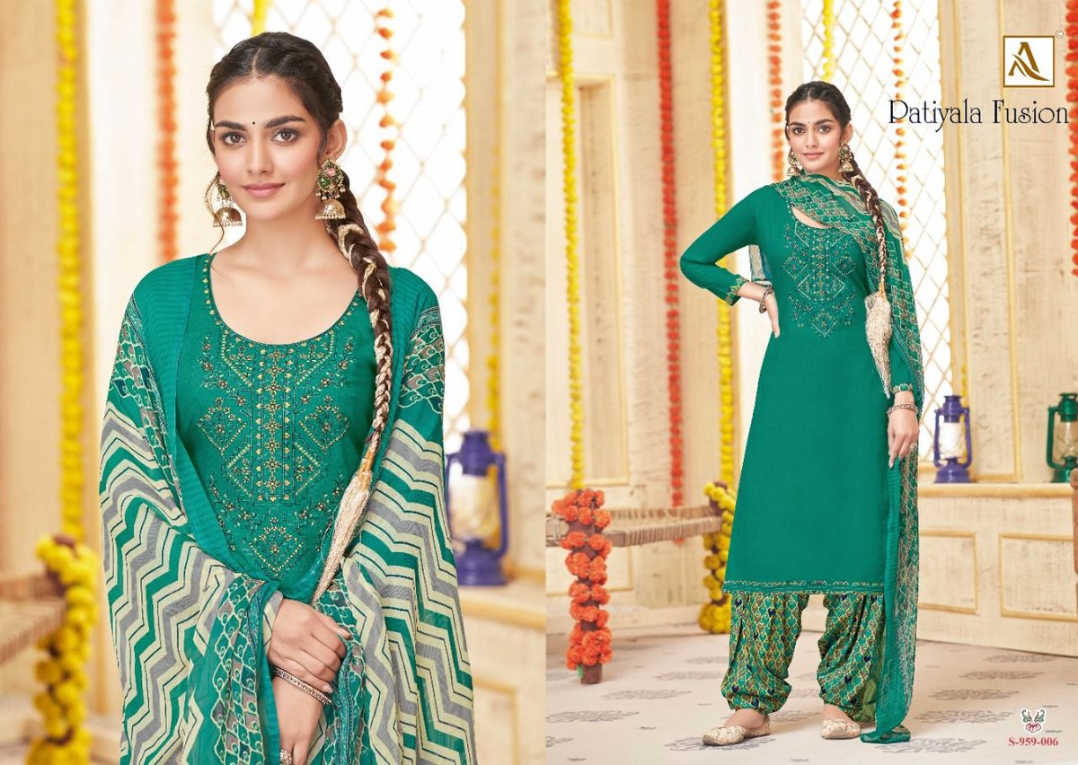 Alok Suit Patiyala Fusion 959-001 to 959-008 Series 6
