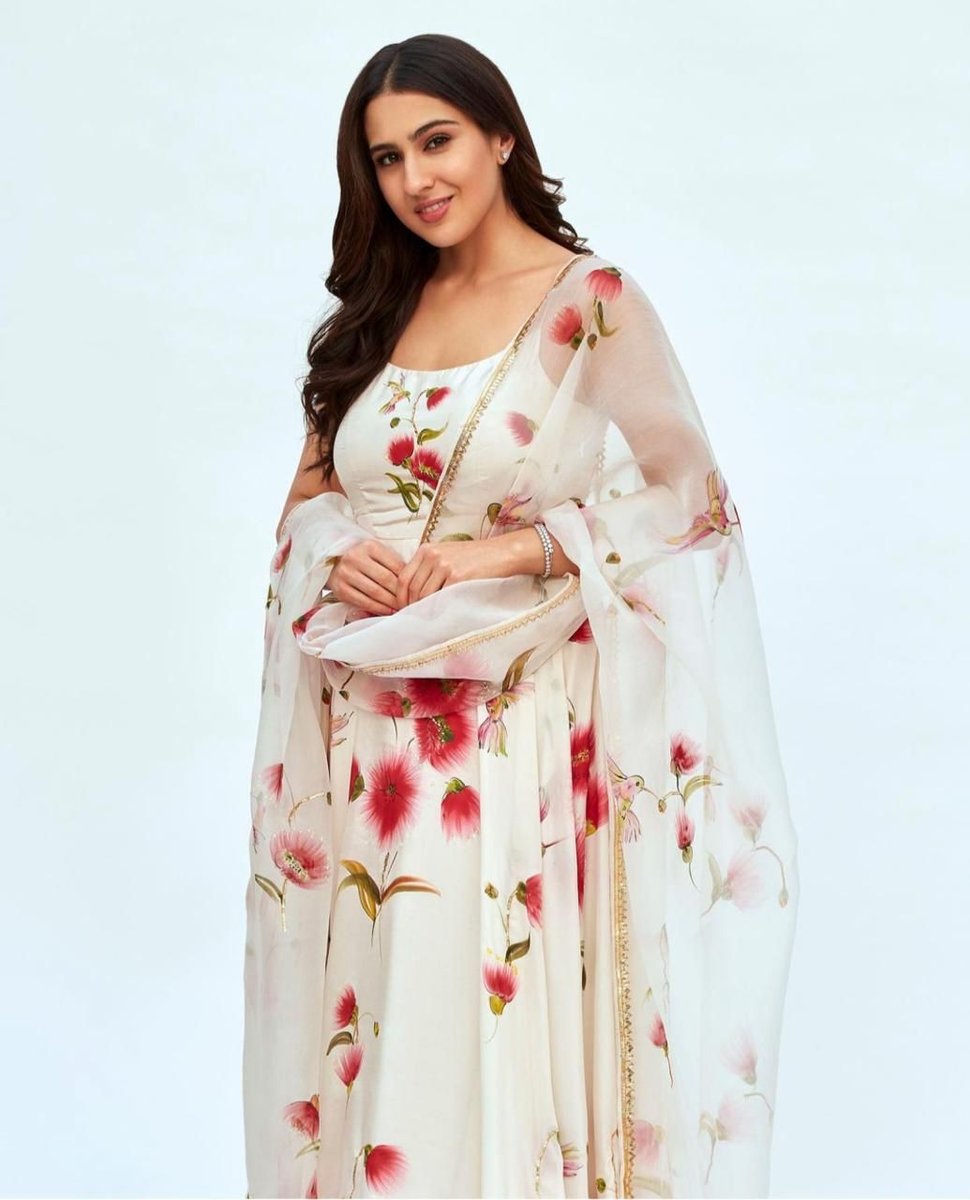 Bollywood Printed White Gown With Dupatta 2
