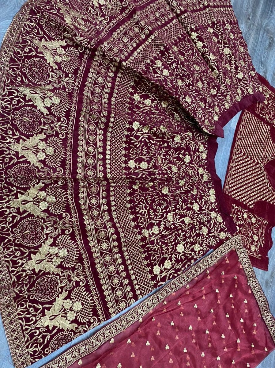 Bollywood  Designer Maroon Velvet Lehenga LG-413 Design 3