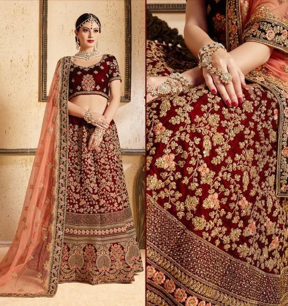 DJ Bridal Wedding Wear Maroon Lehenga DJ-124 Design 2
