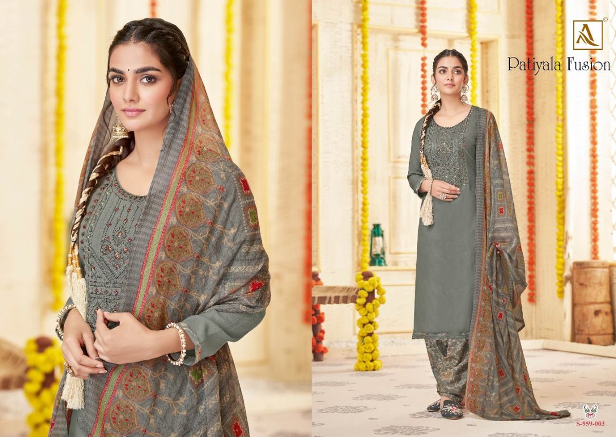 Alok Suit Patiyala Fusion 959-001 to 959-008 Series 3
