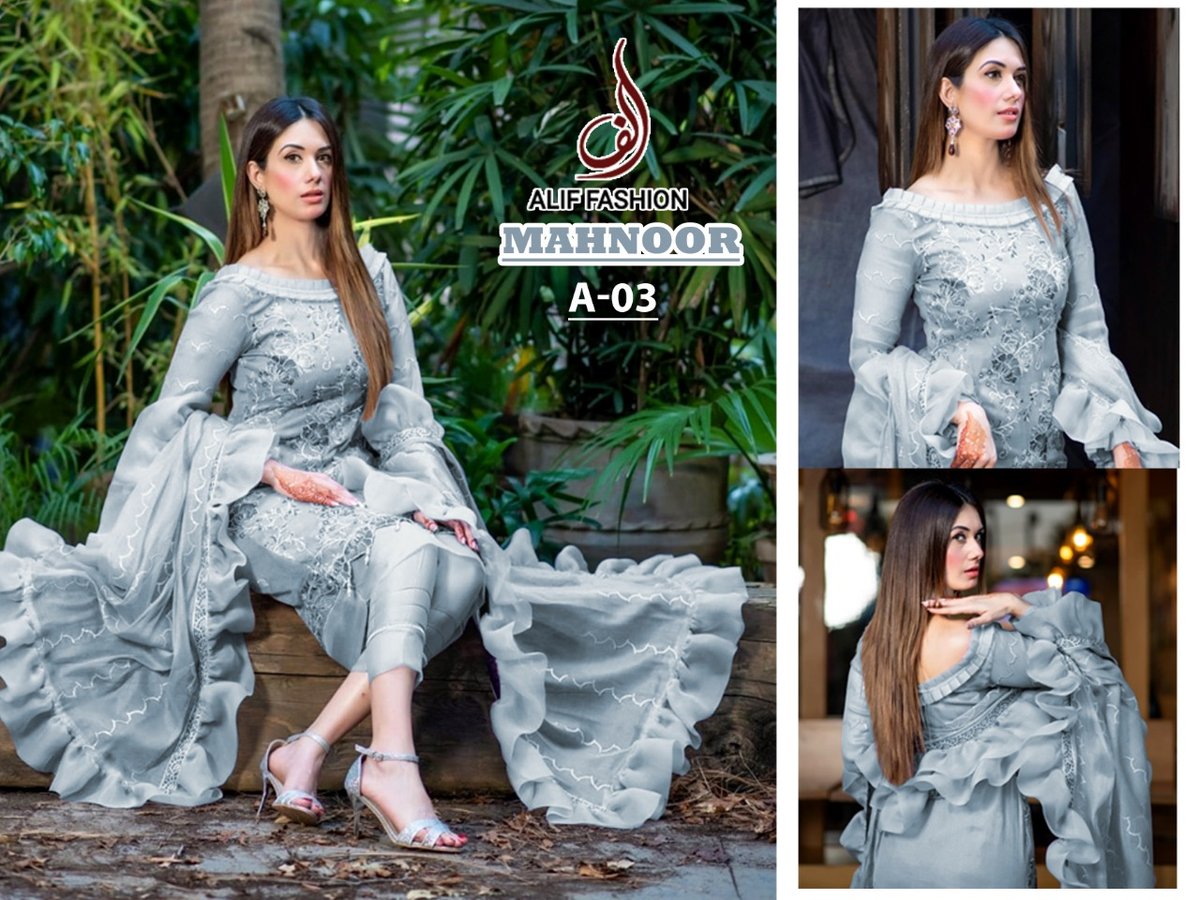 Alif Fashion Mahnoor A-03 Grey Suits 1