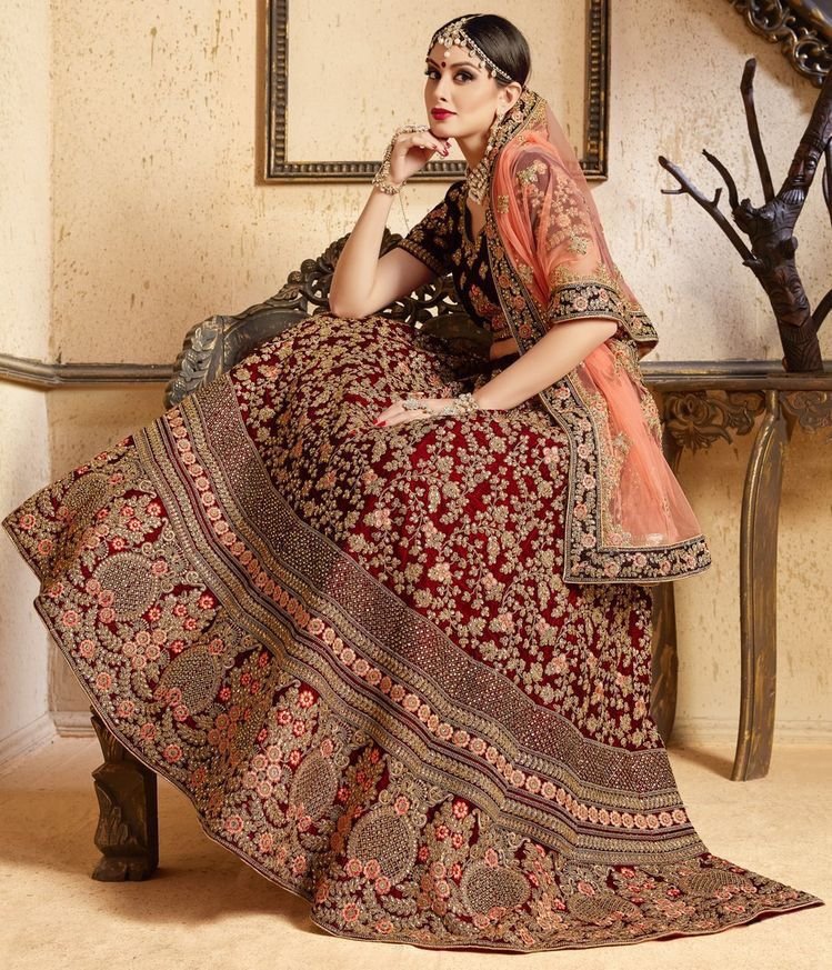 DJ Bridal Wedding Wear Maroon Lehenga DJ-124 Design 1