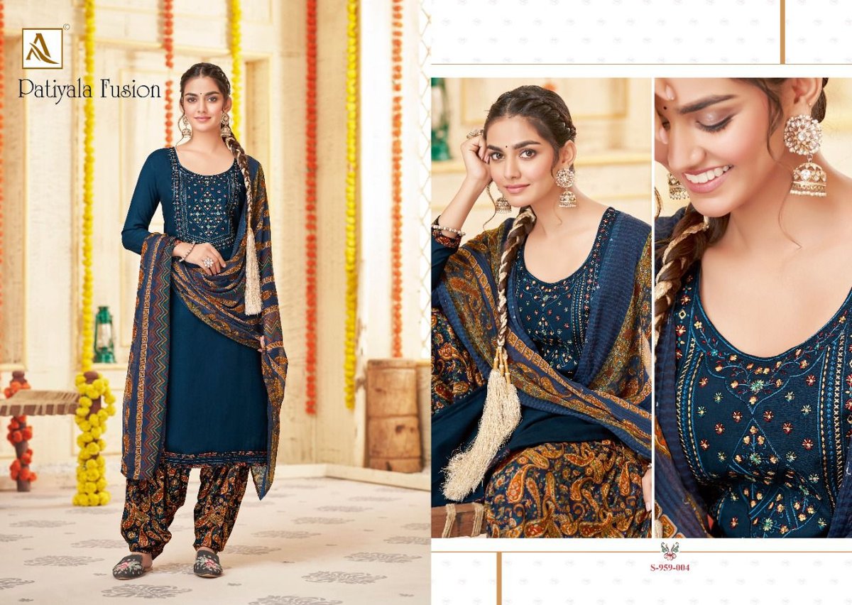Alok Suit Patiyala Fusion 959-001 to 959-008 Series 4