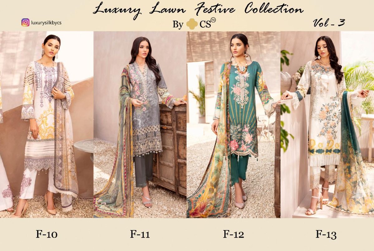 CS Luxury Lawn Festive Collection Vol-3 F-10 To F-13 Series 5