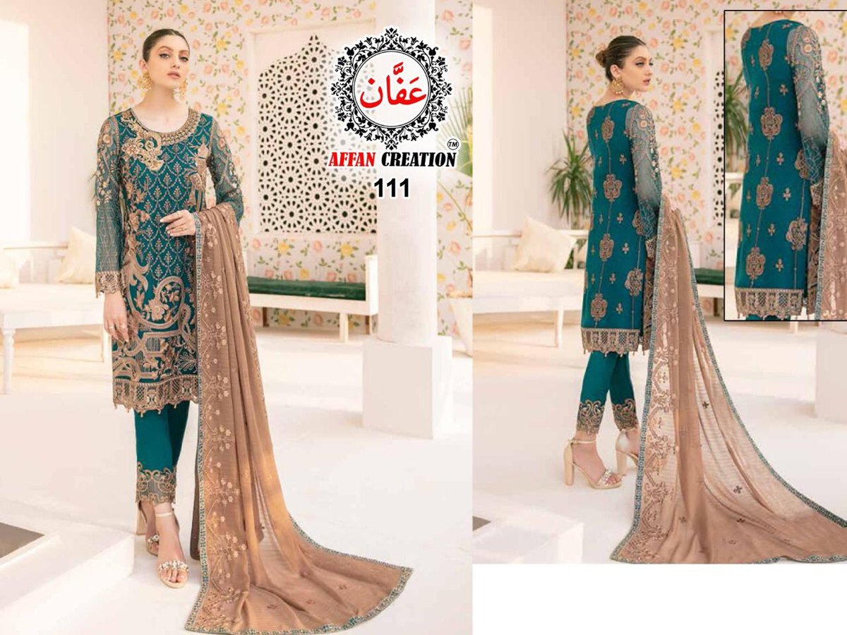 Affan Creation 111 Green Dress Material 1