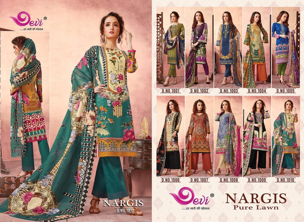Devi Nargis Pure Lawn 1001-1010 Series 10