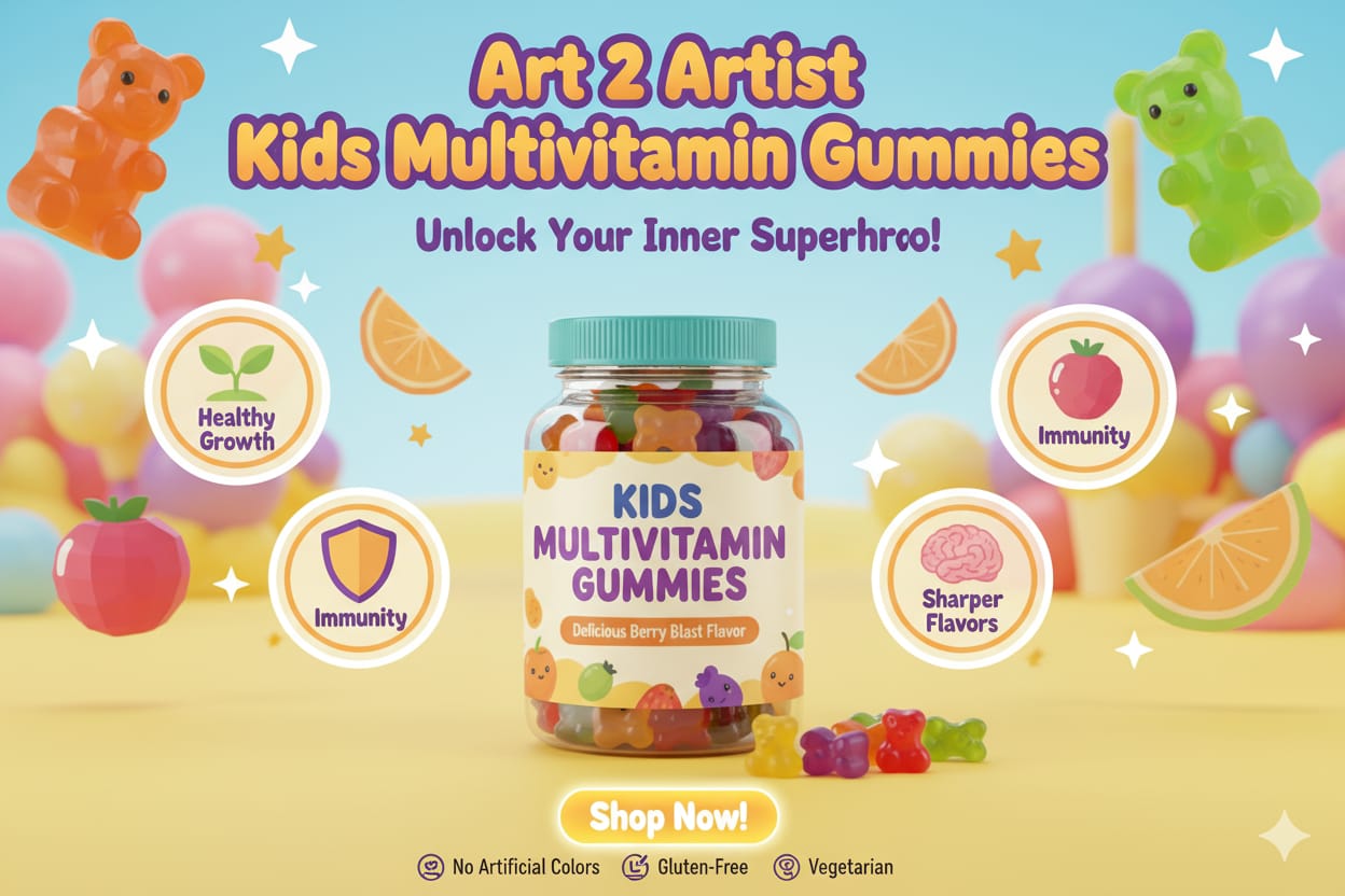 Art2artist Multivitamin Gummies for Kids | 2-6 Years | 30 Gummies | With 11 Vitamins & Minerals | Improves Immunity, Bone health & Antibody Production | No Added Sugar | Orange Flavour 57% off 3