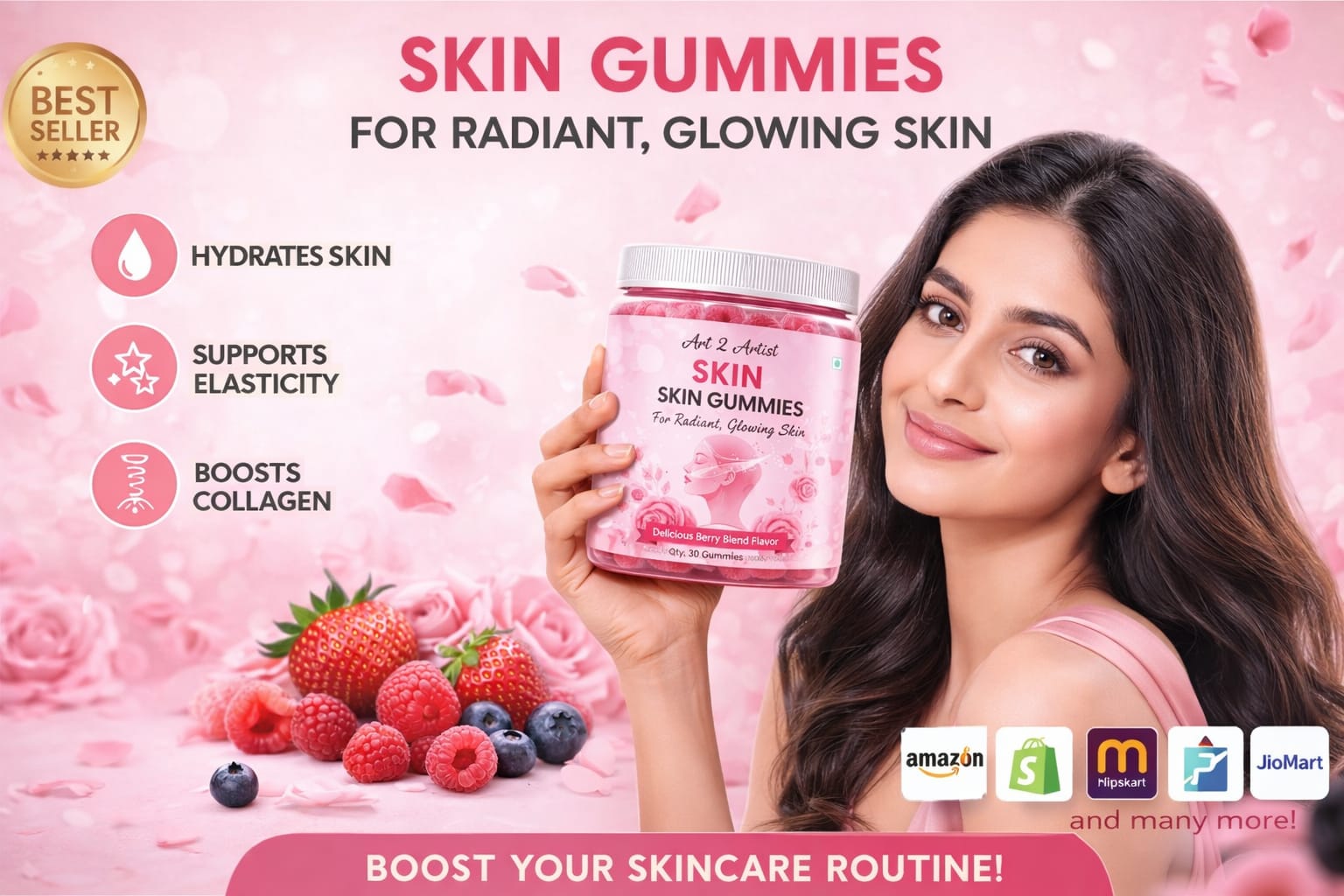 Art2Artist Skin Gummies for Radiant & Glowing Skin | With L-Glutathione, Vitamin C, Biotin & Vitamin E | Delicious Berry Blend | 30 Gummies 2