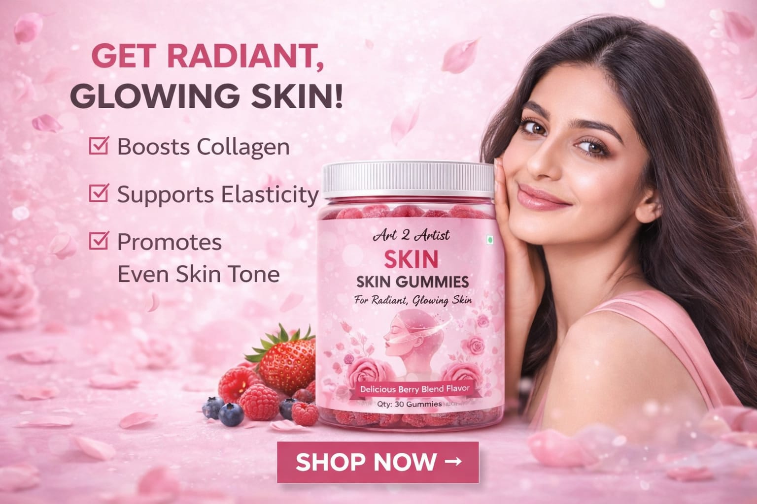 Art2Artist Skin Gummies for Radiant & Glowing Skin | With L-Glutathione, Vitamin C, Biotin & Vitamin E | Delicious Berry Blend | 30 Gummies 1