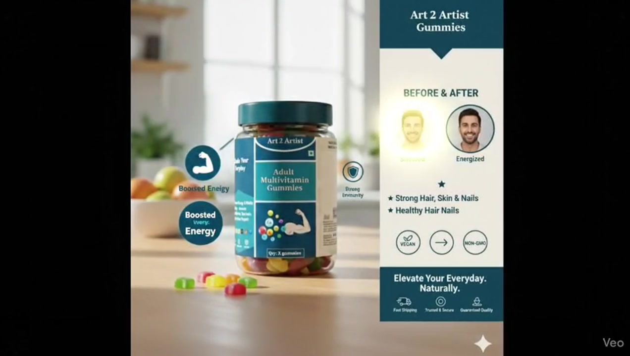 Art2artist Multivitamin Gummies (Lemon, 30 Days Pack) | For Men & Women | Boosts Energy & Immunity, Supports Joint Health 1